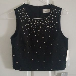 Eliza J black rhinestone crop top size 2